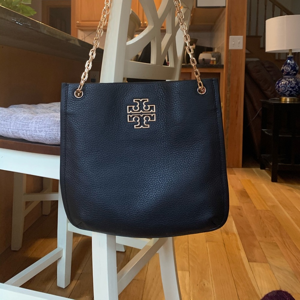 Black Leather Tory Burch Handbag